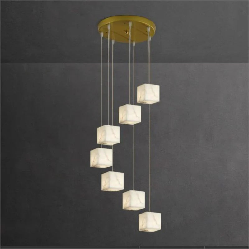 Gavin Alabaster Cube Foyer Staircase Long Chandelier 7/ 9/ 12/ 18/ 25/ 36 Lights