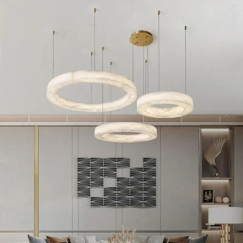 Modern Aurora Alabaster Round Chandelier For Living Room 19.7", 27.6", 35.4"