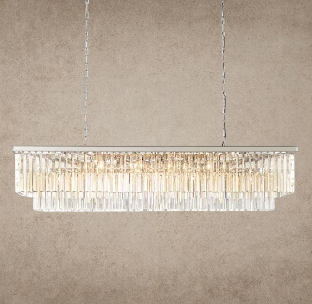 59" / Nickel 1920S Odeon Rectangular Chandelier 40", 49", 59"
