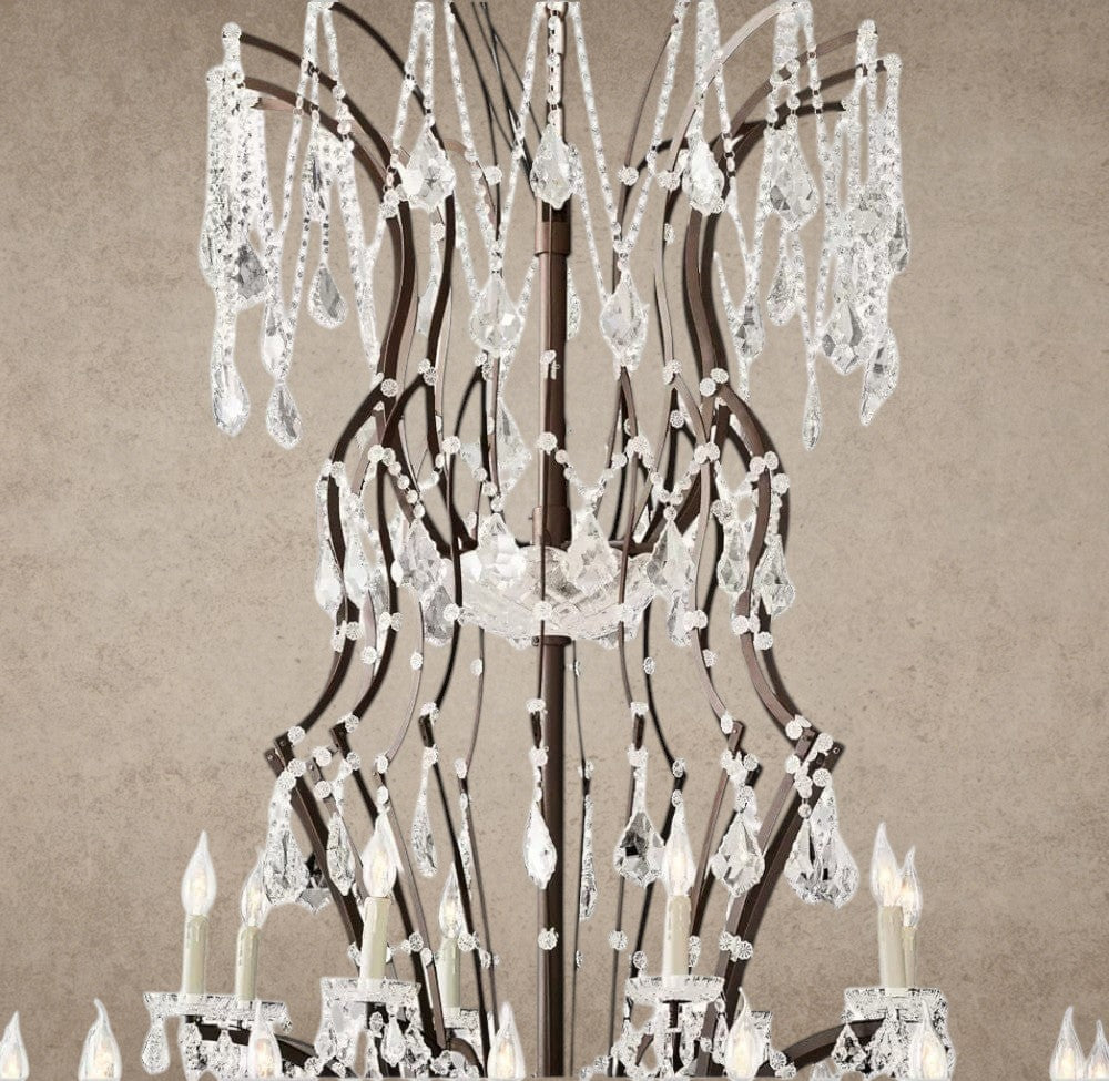 19th C. Rococo Iron & Crystal Round Chandelier 18", 28", 33", 40", 60", 101"