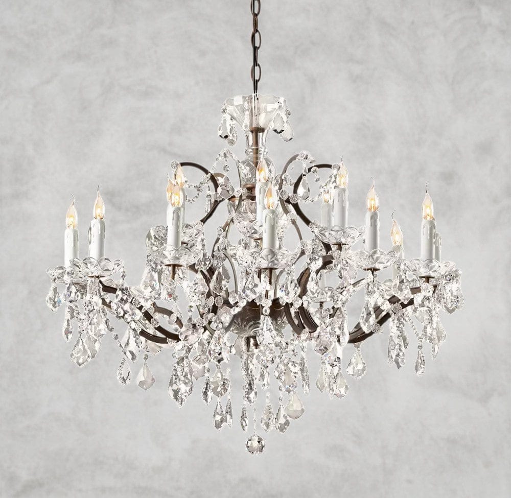 33" / Bronze/ Clear Crystal 19th C. Rococo Iron & Crystal Round Chandelier 18", 28", 33", 40", 60", 101"