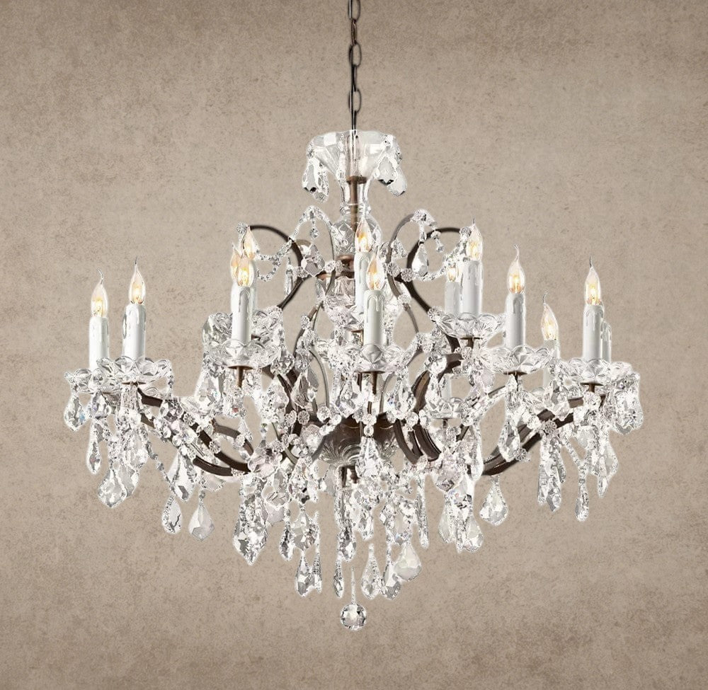 33" / Bronze/ Clear Crystal 19th C. Rococo Iron & Crystal Round Chandelier 18", 28", 33", 40", 60", 101"