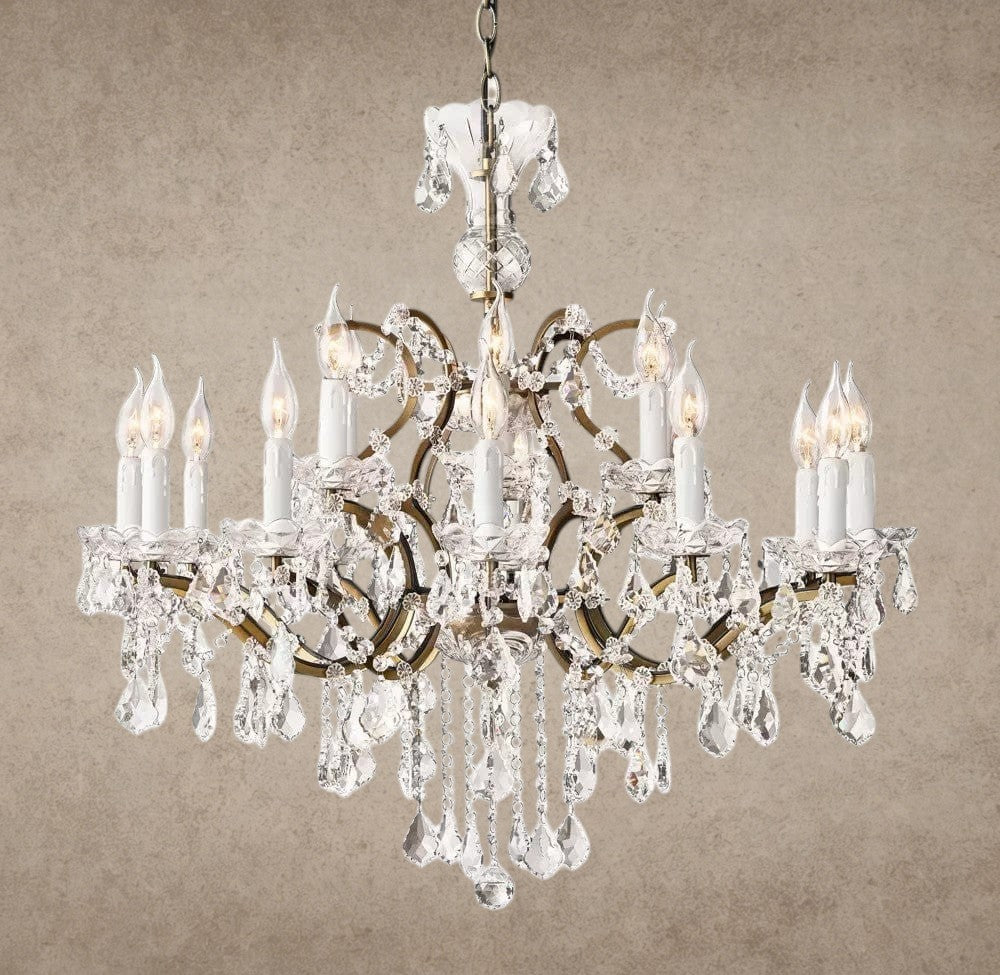 33" / Brass/Clear Crystal 19th C. Rococo Iron & Crystal Round Chandelier 18", 28", 33", 40", 60", 101"