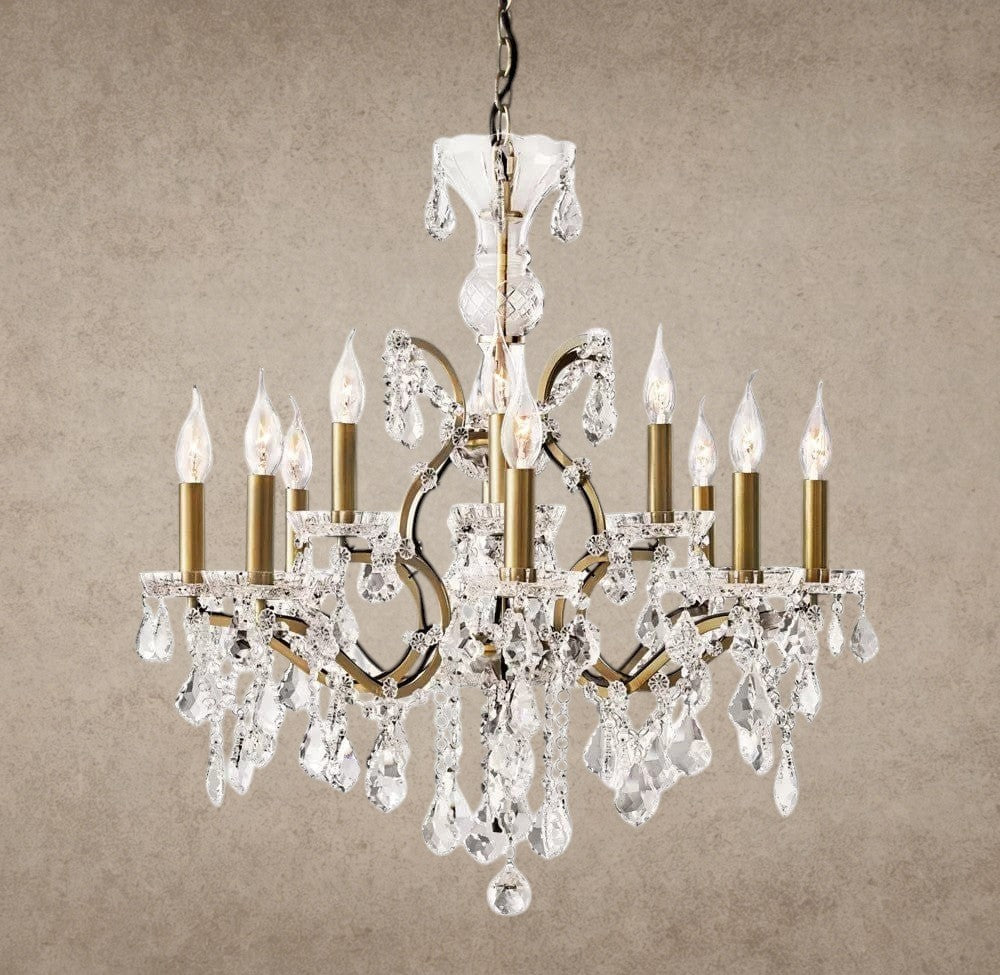 28" / Brass/Clear Crystal 19th C. Rococo Iron & Crystal Round Chandelier 18", 28", 33", 40", 60", 101"