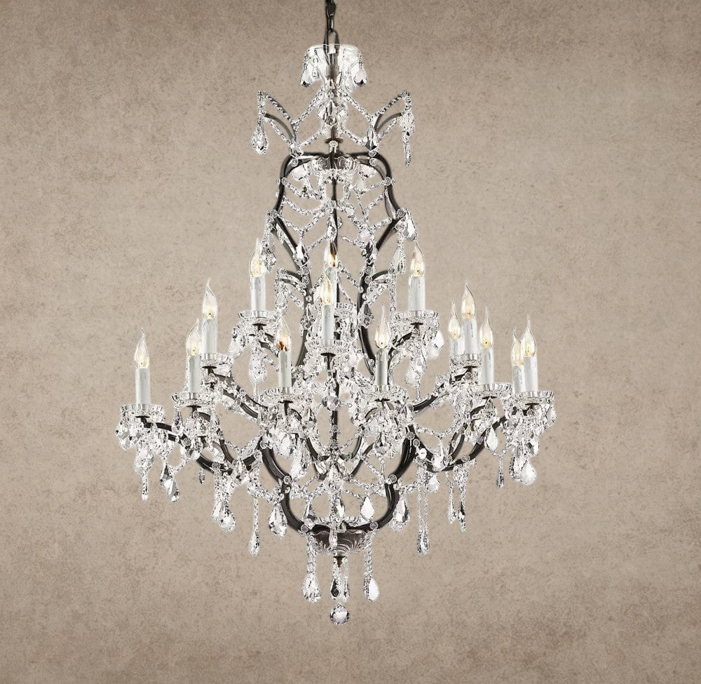 40" / Bronze/ Clear Crystal 19th C. Rococo Iron & Crystal Round Chandelier 18", 28", 33", 40", 60", 101"