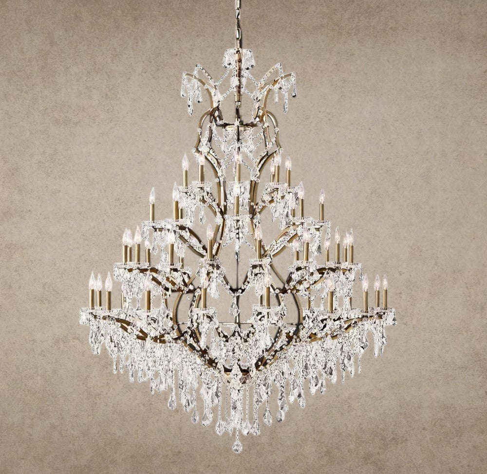 60" / Brass/Clear Crystal 19th C. Rococo Iron & Crystal Round Chandelier 18", 28", 33", 40", 60", 101"