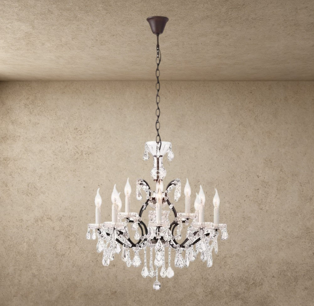 28" / Bronze/ Clear Crystal 19th C. Rococo Iron & Crystal Round Chandelier 18", 28", 33", 40", 60", 101"
