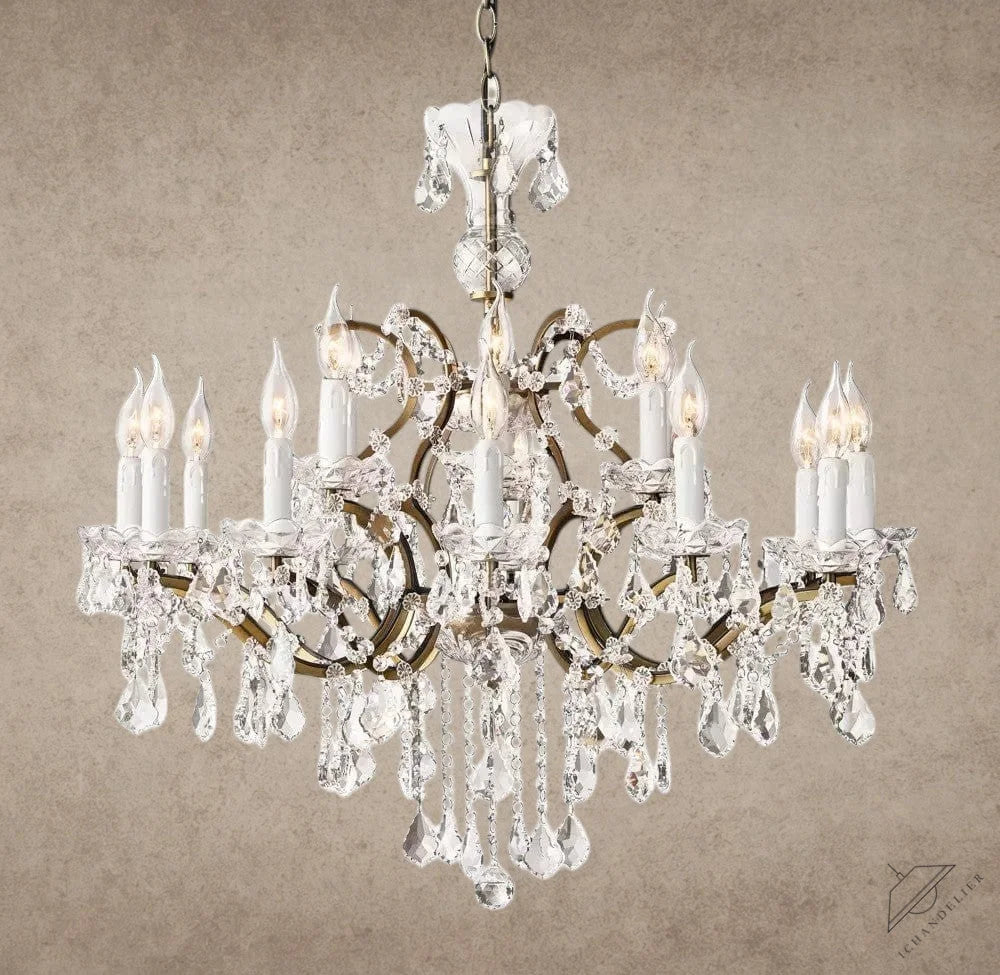 33" / Brass/Clear Crystal 19th C. Rococo Iron & Crystal Round Chandelier 18", 28", 33", 40", 60", 101"