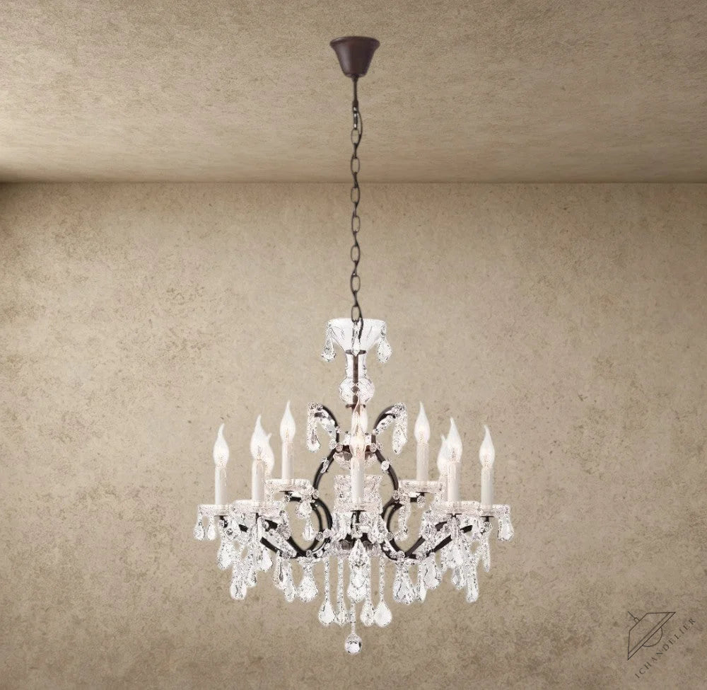 28" / Bronze/ Clear Crystal 19th C. Rococo Iron & Crystal Round Chandelier 18", 28", 33", 40", 60", 101"
