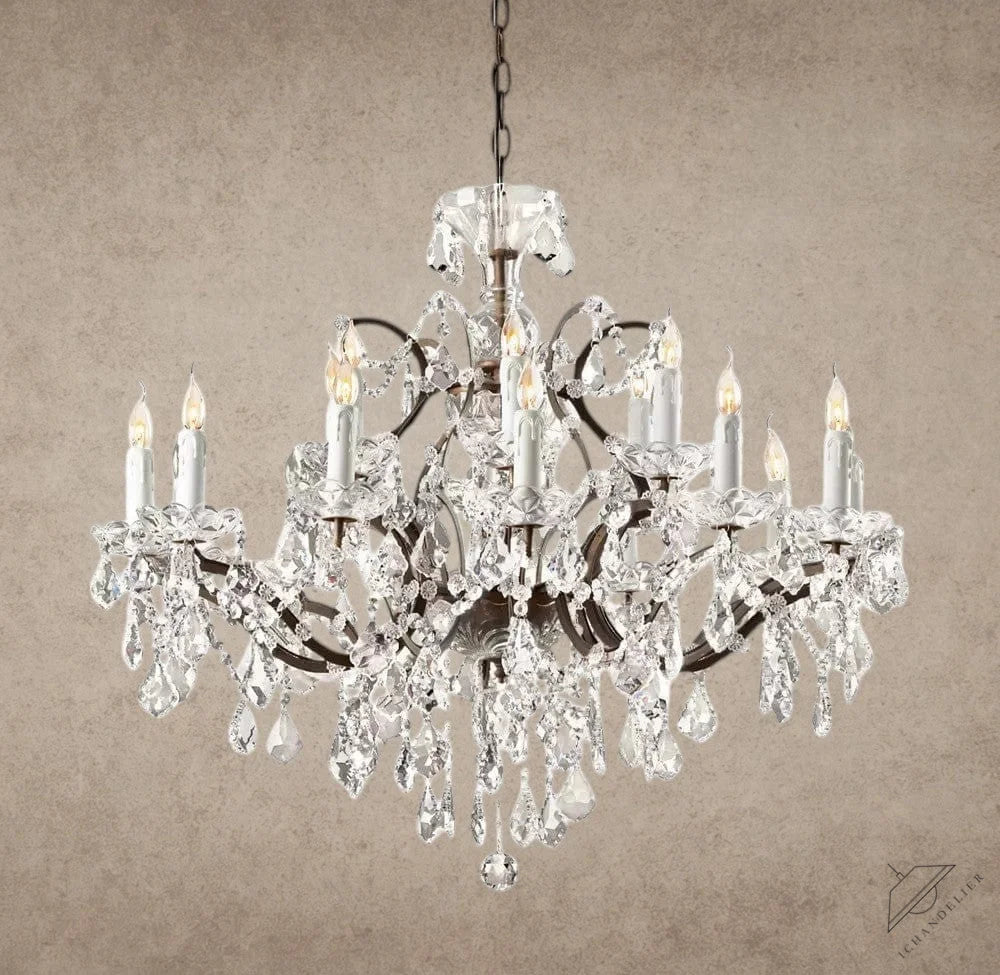 33" / Bronze/ Clear Crystal 19th C. Rococo Iron & Crystal Round Chandelier 18", 28", 33", 40", 60", 101"