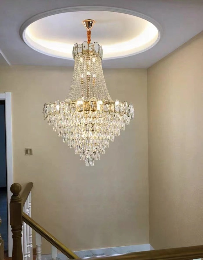 Foyer Staircase Chandelier Luxury K9 Crystal Ceiling Light For Living Room / Hallway
