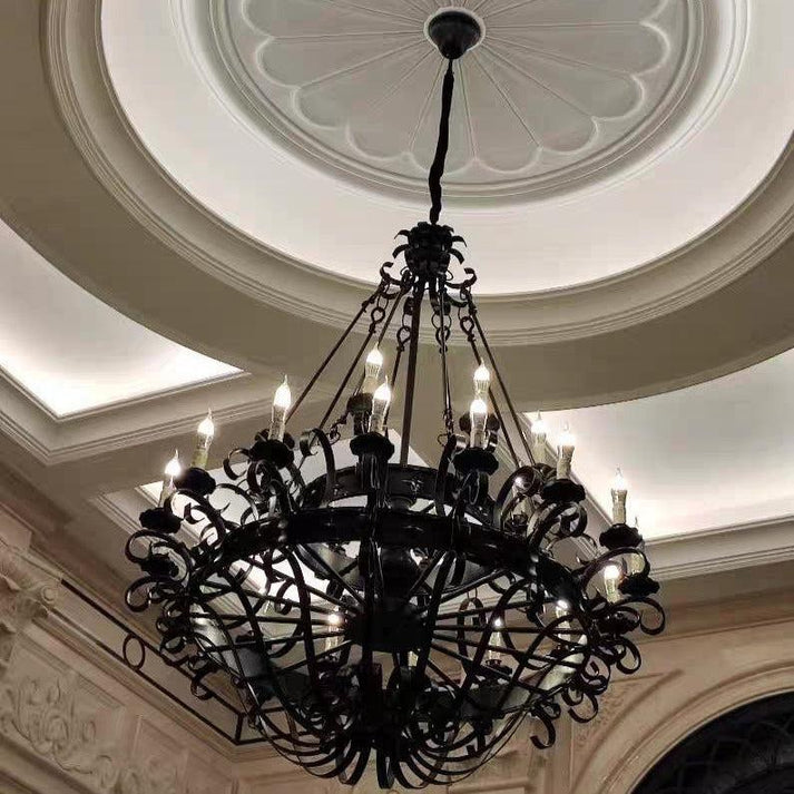 Vintage Iron Simple Candle Art Chandelier for Living Room / Villa / Stairs