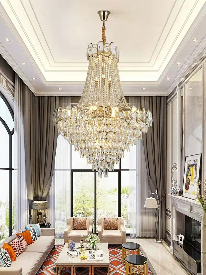 Foyer Staircase Chandelier Luxury K9 Crystal Ceiling Light For Living Room / Hallway