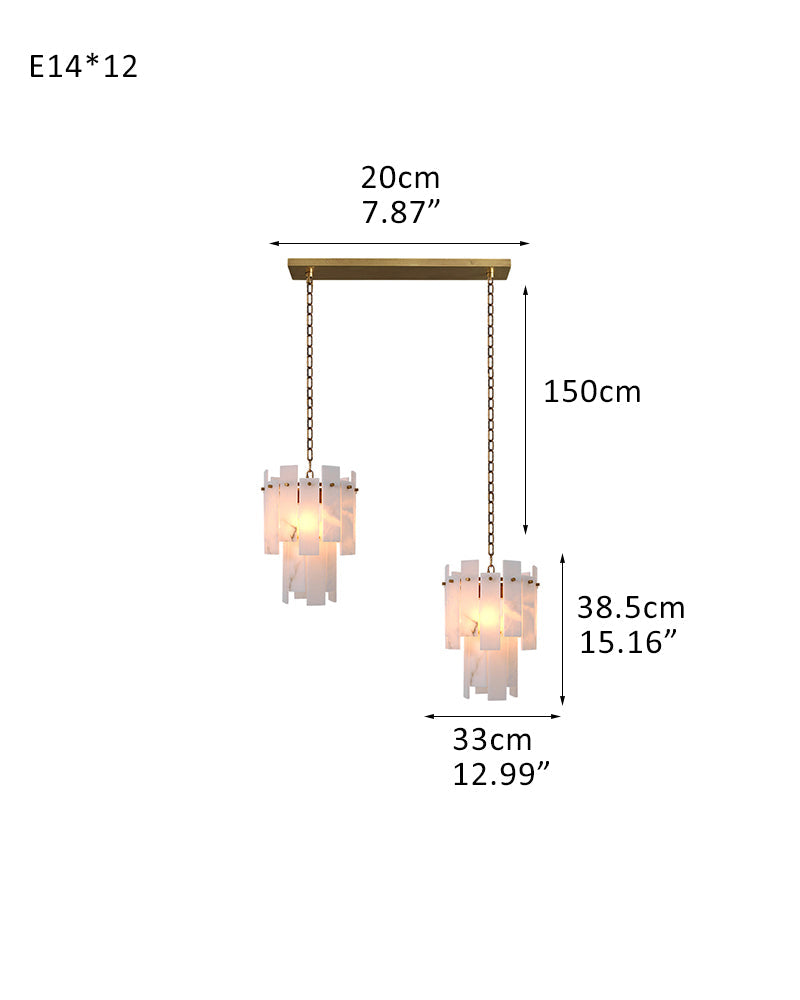 Tired Alabaster marble Cluster Chandelier 13 inch with adjustable chain