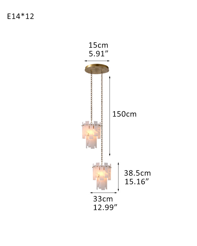 Tired Alabaster marble Cluster Chandelier 13 inch with adjustable chain