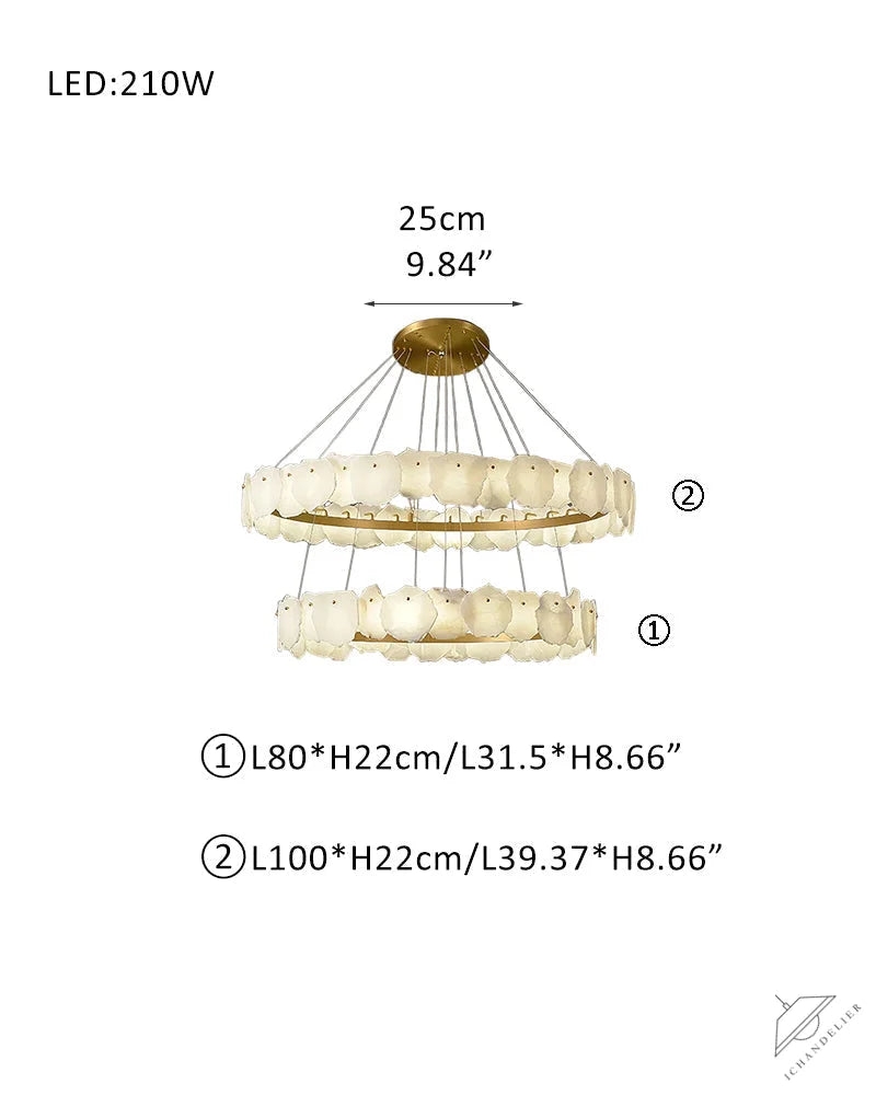 3-tiered stairwell chandeliers | irregular alabaster plate in disk ceiling with long cord