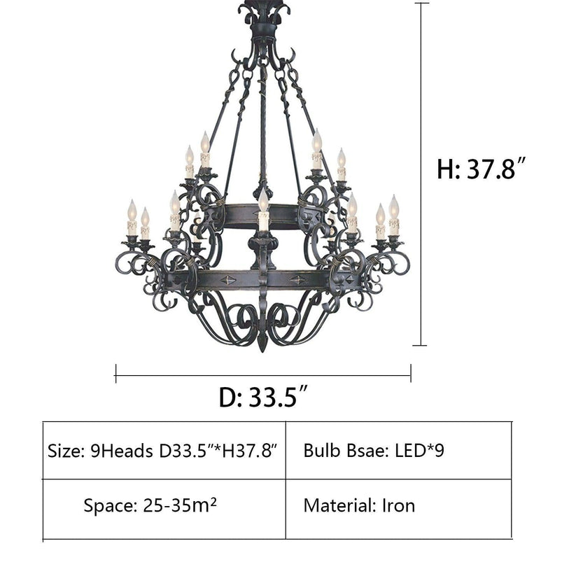 Vintage Iron Simple Candle Art Chandelier for Living Room / Villa / Stairs