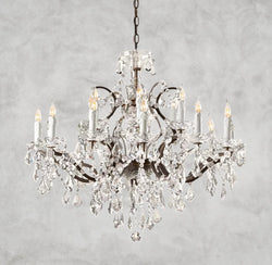 19th C. Rococo Iron & Crystal Round Chandelier 18", 28", 33", 40", 60", 101"