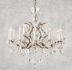 19th C. Rococo Iron & Crystal Round Chandelier 18", 28", 33", 40", 60", 101"