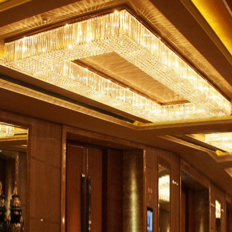 39*118 Inch Extra Large Rectangle Flush Mounted Gold Crystal Chandelier Lighting