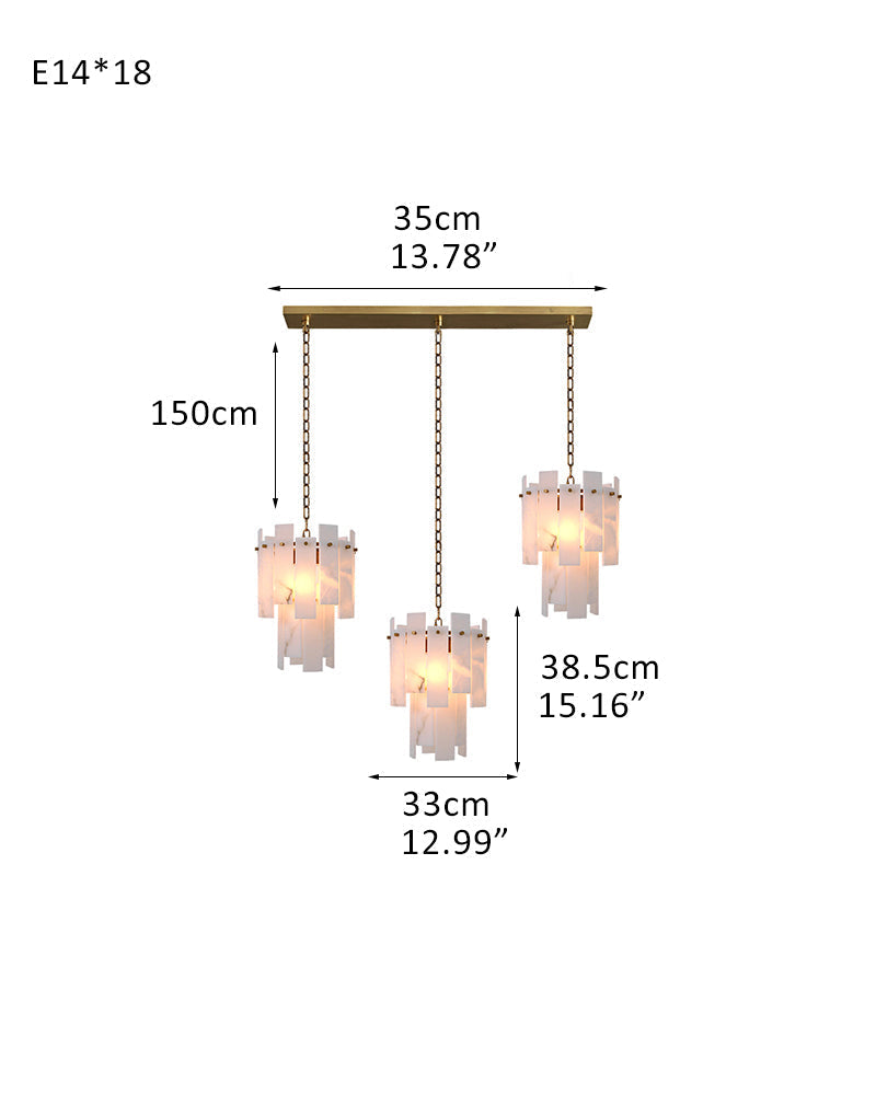Tired Alabaster marble Cluster Chandelier 13 inch with adjustable chain