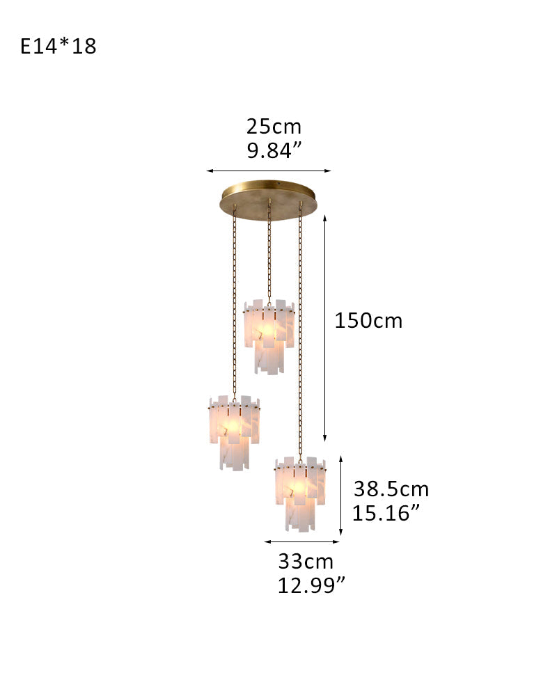 Tired Alabaster marble Cluster Chandelier 13 inch with adjustable chain