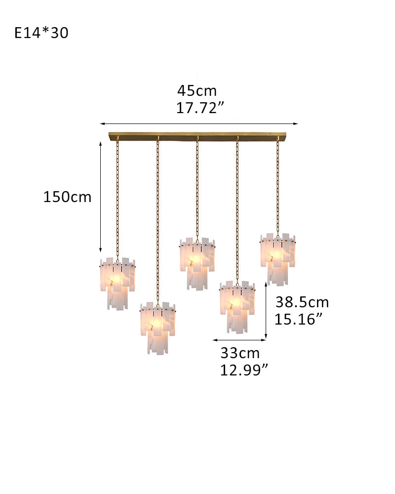Tired Alabaster marble Cluster Chandelier 13 inch with adjustable chain