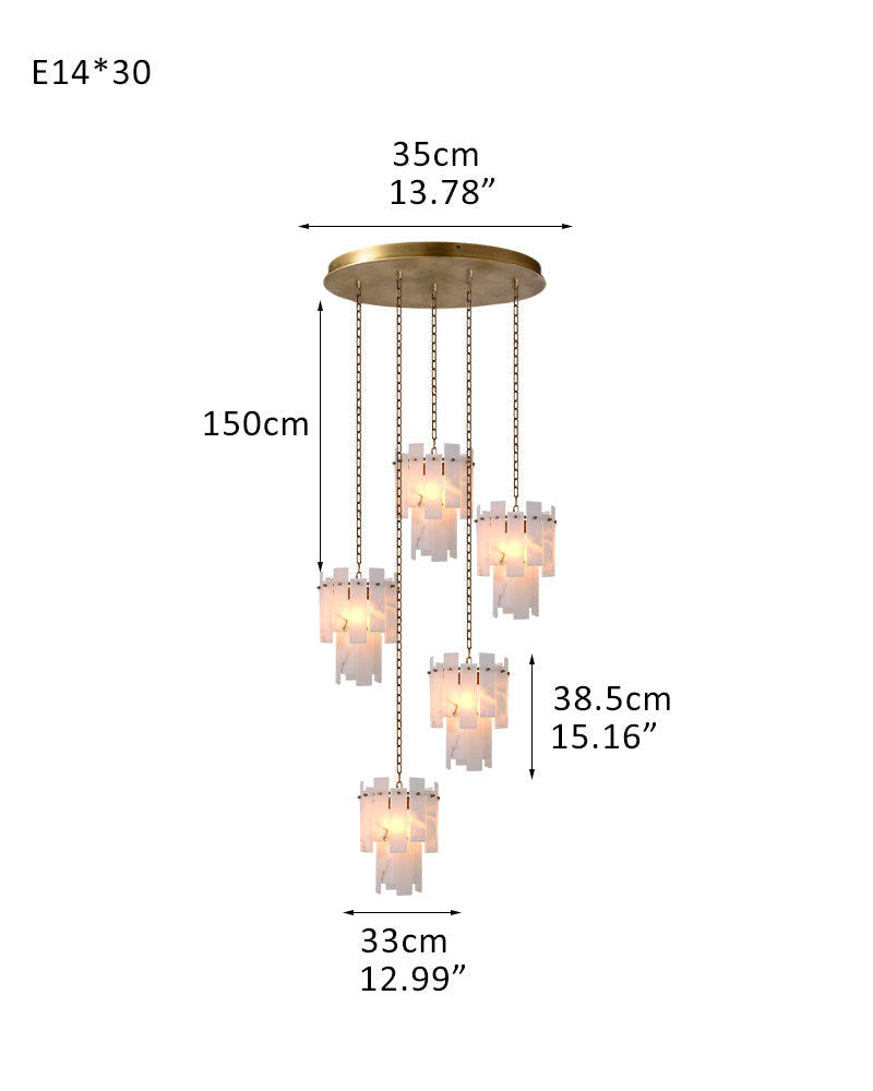Tired Alabaster marble Cluster Chandelier 13 inch with adjustable chain