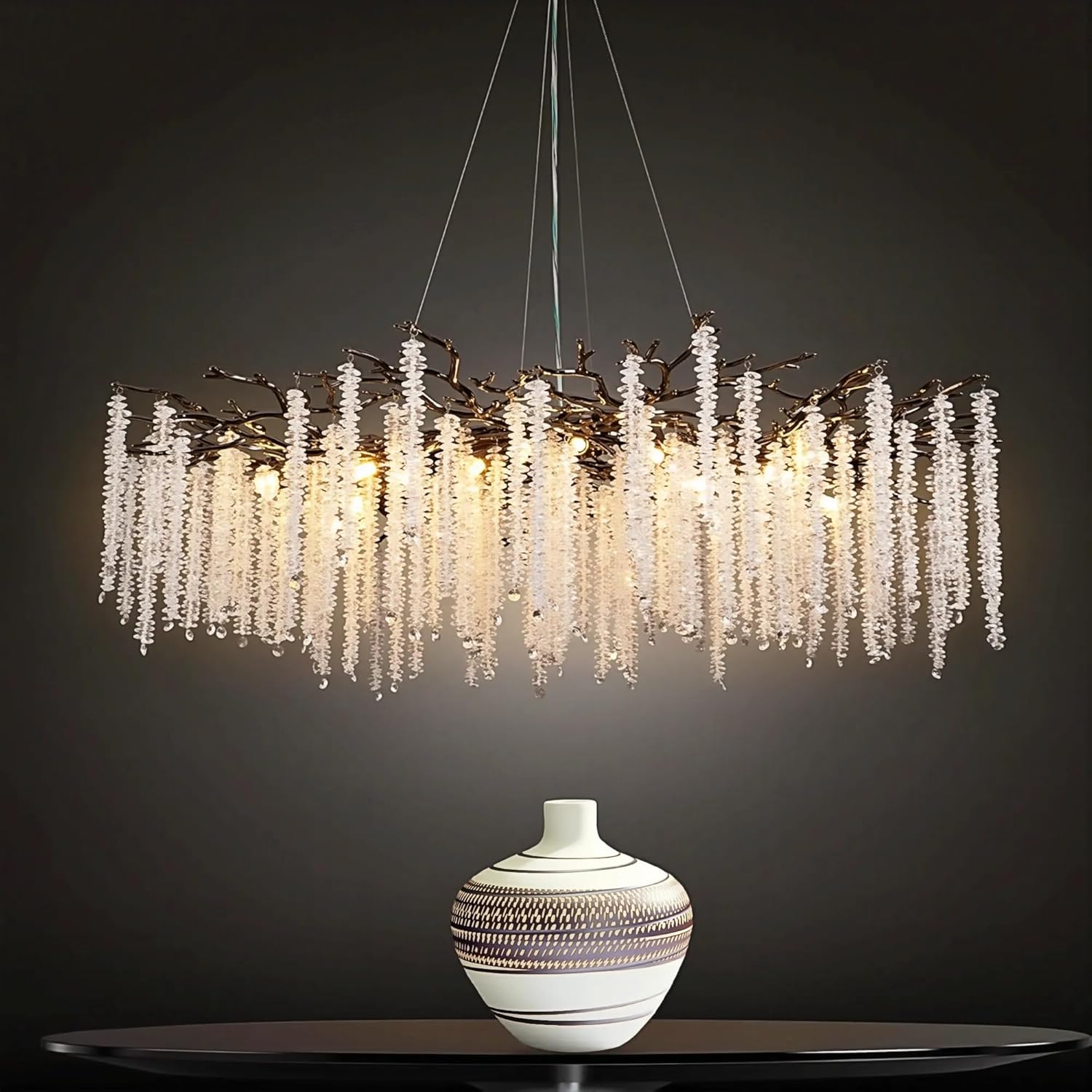 YUYI 47.2" Black Modern Crystal Chandelier for Dining Rooms