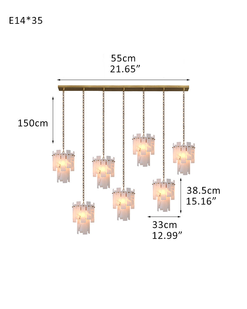 Tired Alabaster marble Cluster Chandelier 13 inch with adjustable chain