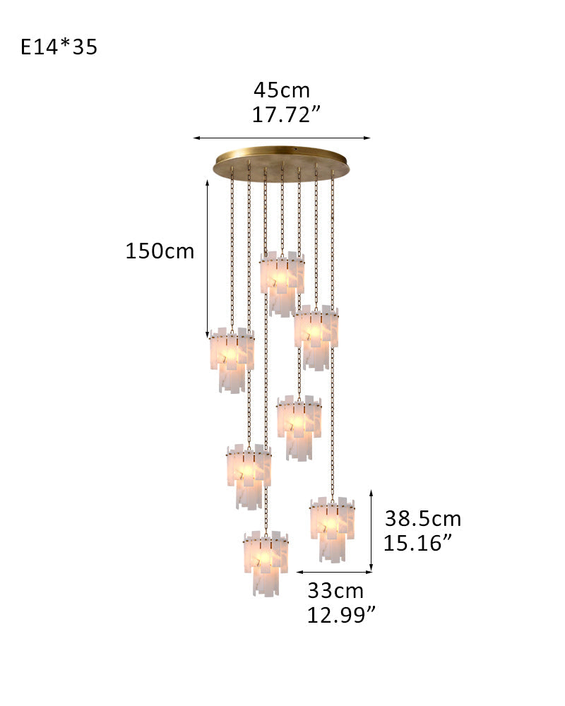 Tired Alabaster marble Cluster Chandelier 13 inch with adjustable chain