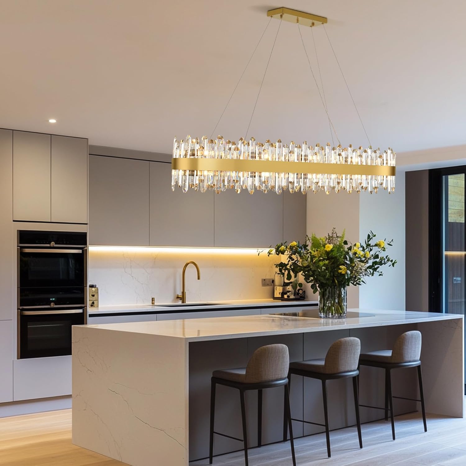 MDEGLYO Modern Crystal Linear Chandelier