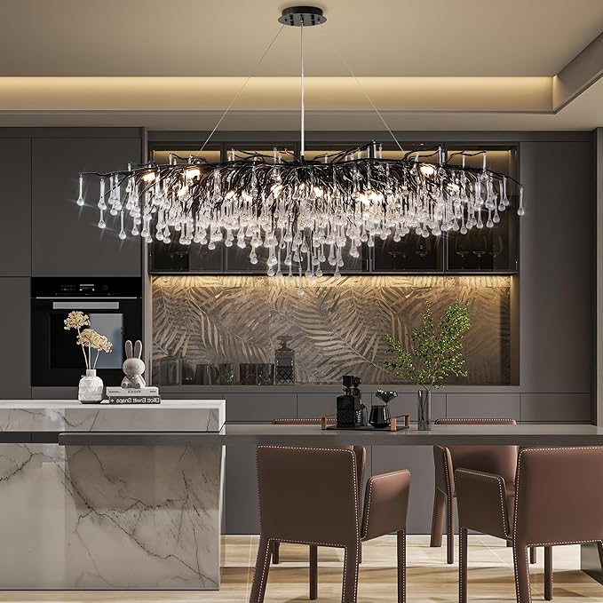 63" Black 15-Light Modern Crystal Tree Branch Chandelier