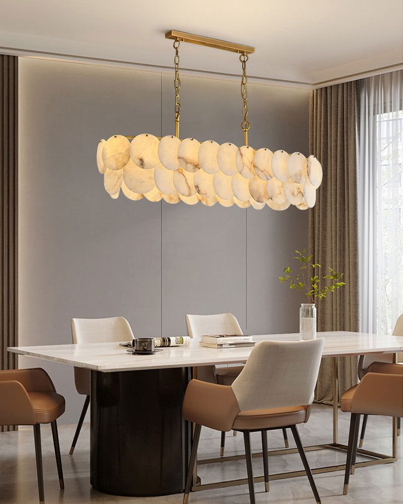 Rectangular Alabaster Chandelier Dia 100/120 with Round Shell Piece String Ceiling for Dining room