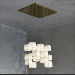 Gavin Alabaster Cube Foyer Staircase Long Chandelier 7/ 9/ 12/ 18/ 25/ 36 Lights
