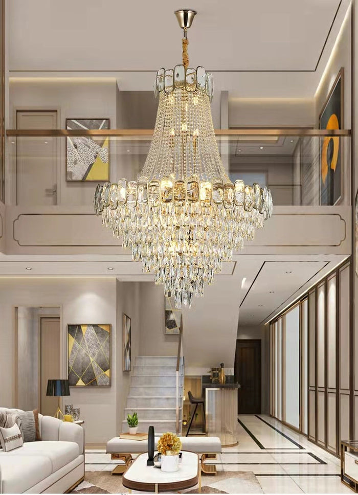 Foyer Staircase Chandelier Luxury K9 Crystal Ceiling Light For Living Room / Hallway