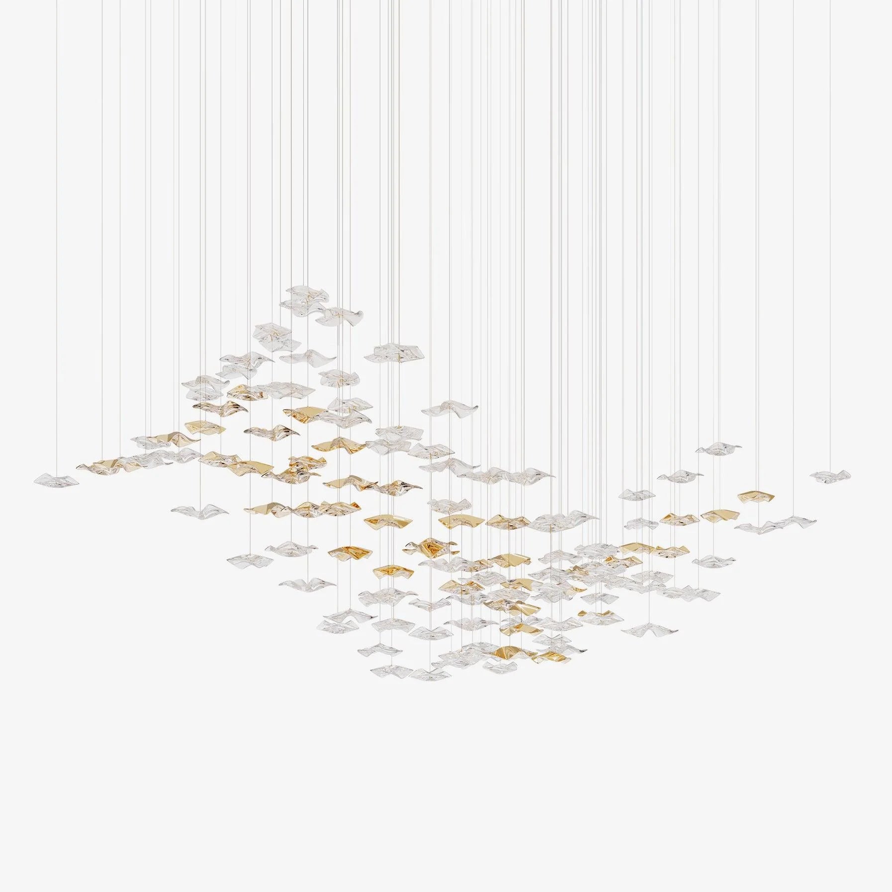 San De Chandelier, Modern Square Glass Spiral Long Pendant Chandelier