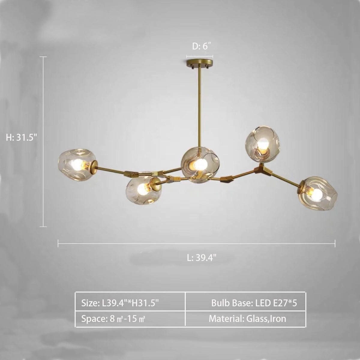 Extra Large Industrial Fashion Branch Multiple Glass Pendant Chandelier for Living/Dining Room
