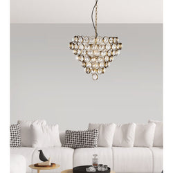 Aged Brass and Textured Glass Large Chandelier