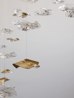 San De Chandelier, Modern Square Glass Spiral Long Pendant Chandelier