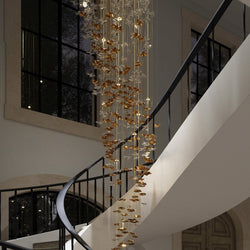 San De Chandelier, Modern Square Glass Spiral Long Pendant Chandelier