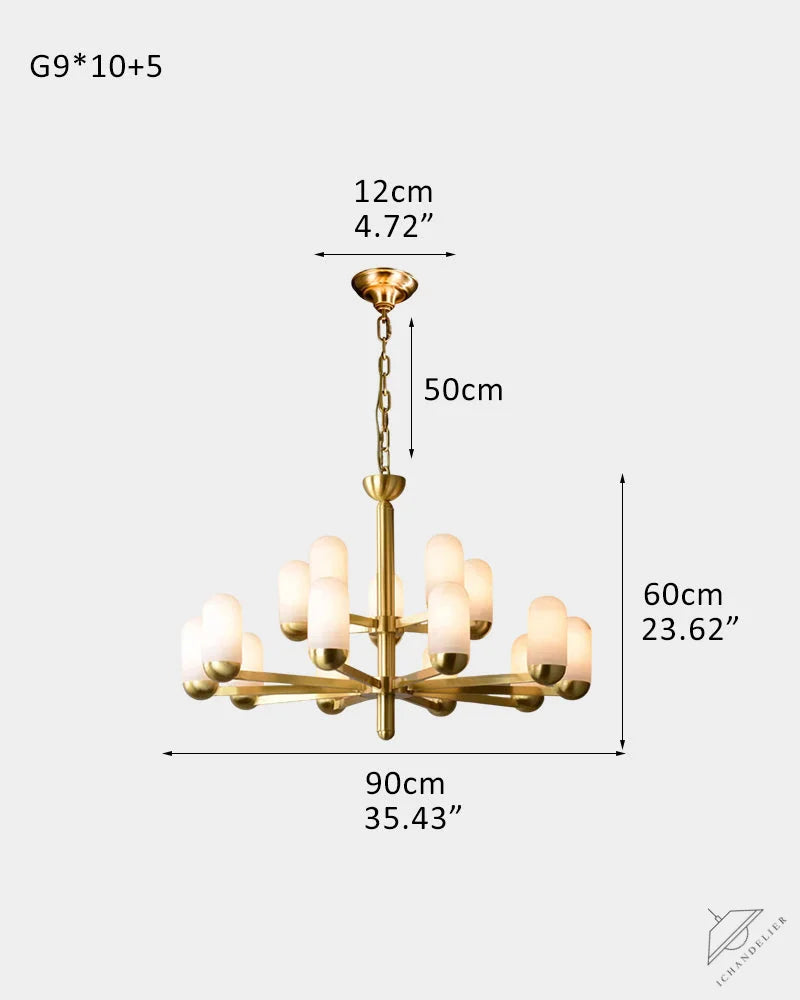 Alabaster Luxury Moonshade Brass Chandelier for dining room