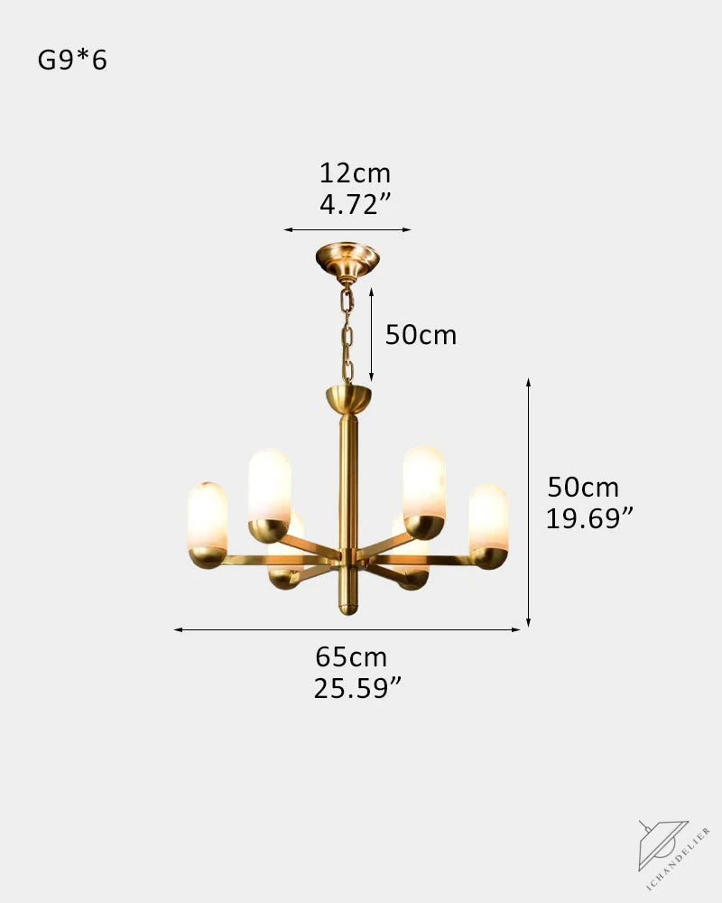 Alabaster Luxury Moonshade Brass Chandelier for dining room