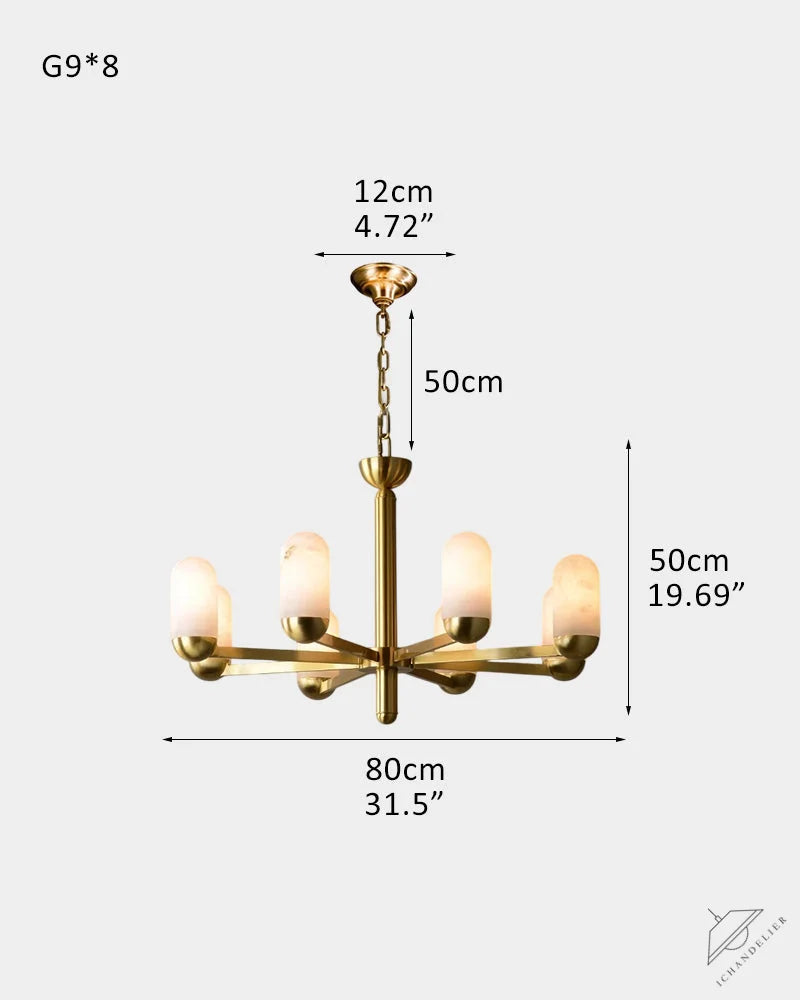 Alabaster Luxury Moonshade Brass Chandelier for dining room