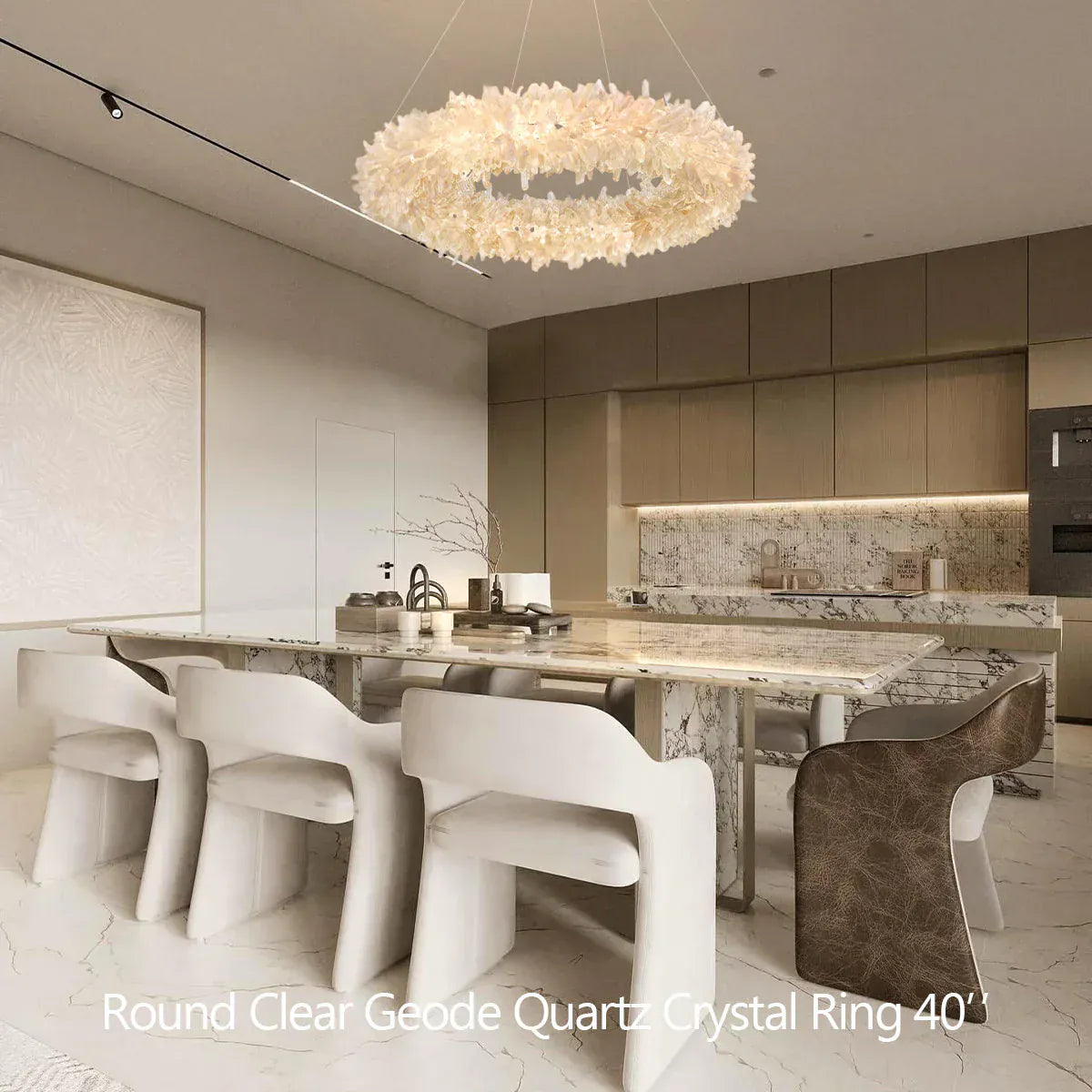Diam 40'' Amber Kandace Round Rock Crystal Pendant Light Modern Chandelier for Living Room 24'', 31.5'', 40'', 47''