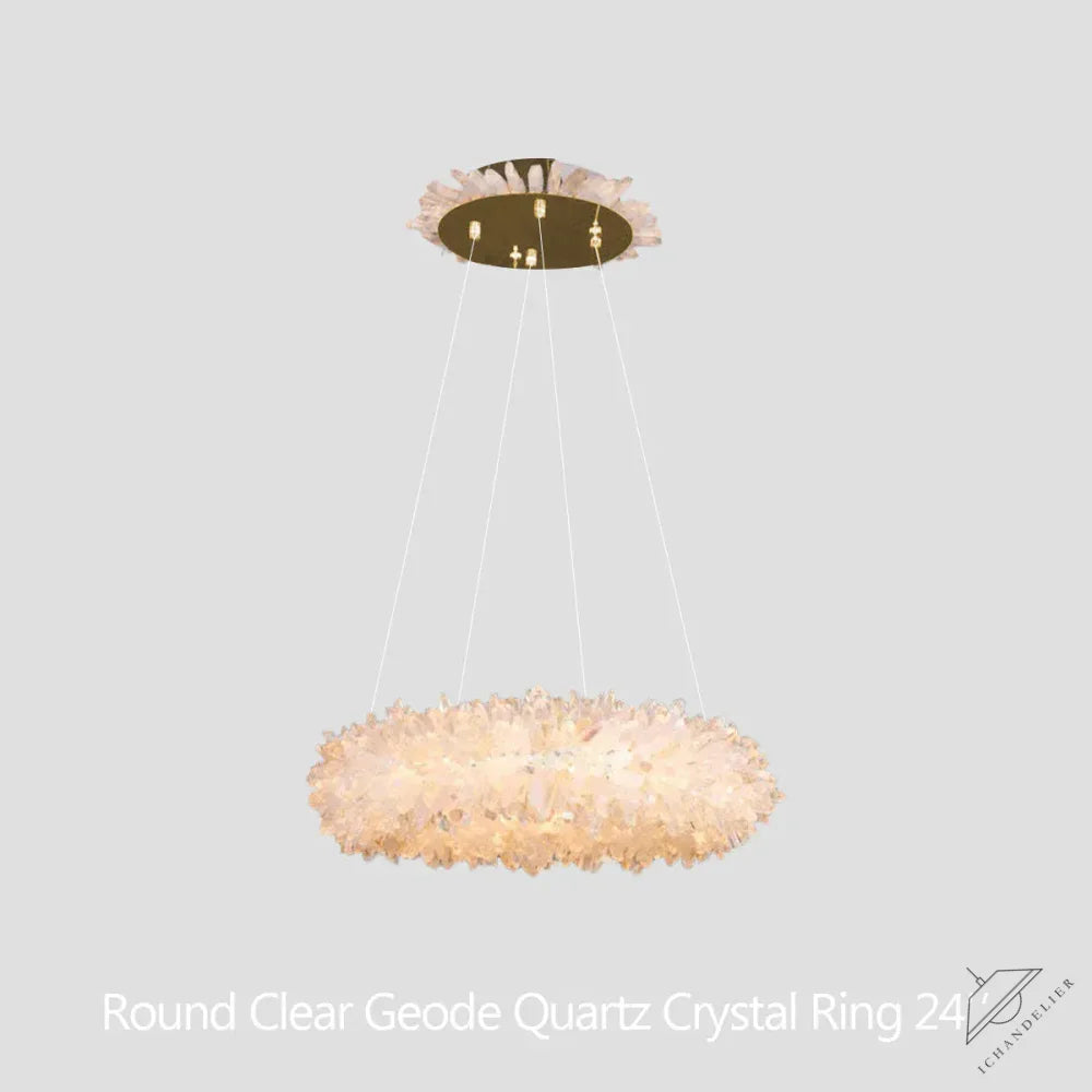 Amber Kandace Round Rock Crystal Pendant Light Modern Chandelier for Living Room 24'', 31.5'', 40'', 47''