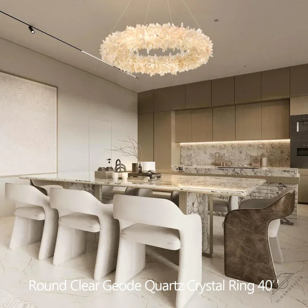 Diam 40'' Amber Kandace Round Rock Crystal Pendant Light Modern Chandelier for Living Room 24'', 31.5'', 40'', 47''