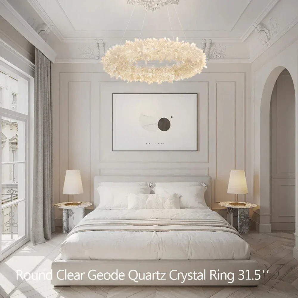 Diam 31.5'' Amber Kandace Round Rock Crystal Pendant Light Modern Chandelier for Living Room 24'', 31.5'', 40'', 47''