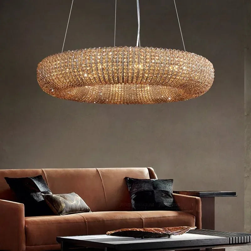 Amber Luxury Crystal Smoke Round Chandeliers 31", 41", 59"