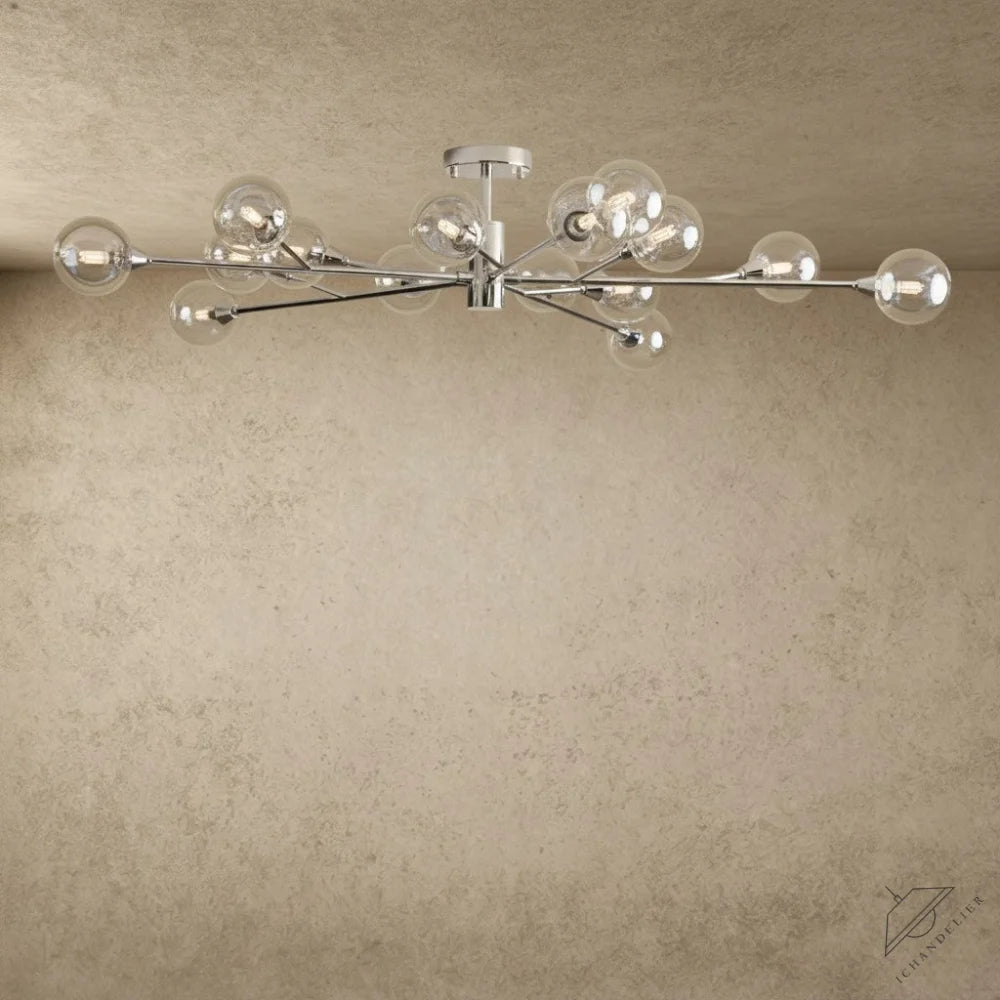 ichandelier Apollo Flush Mount 20 inch, 36 inch, 47 inch, modern chrome Sputnik chandelier with clear glass globes